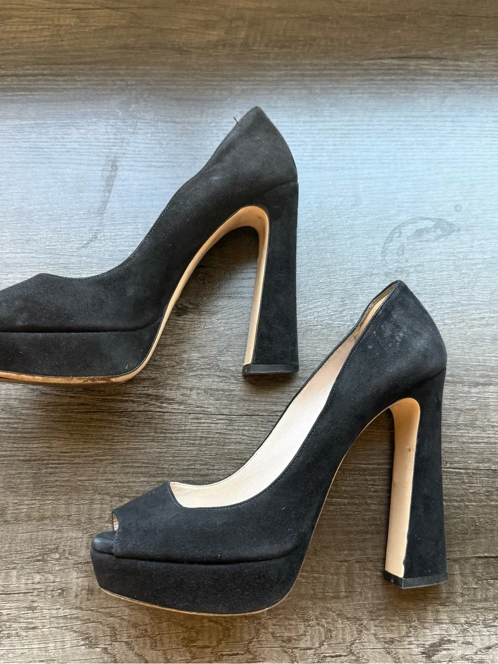 miu miu 38.5 Black Suede Platform High Heel Pumps